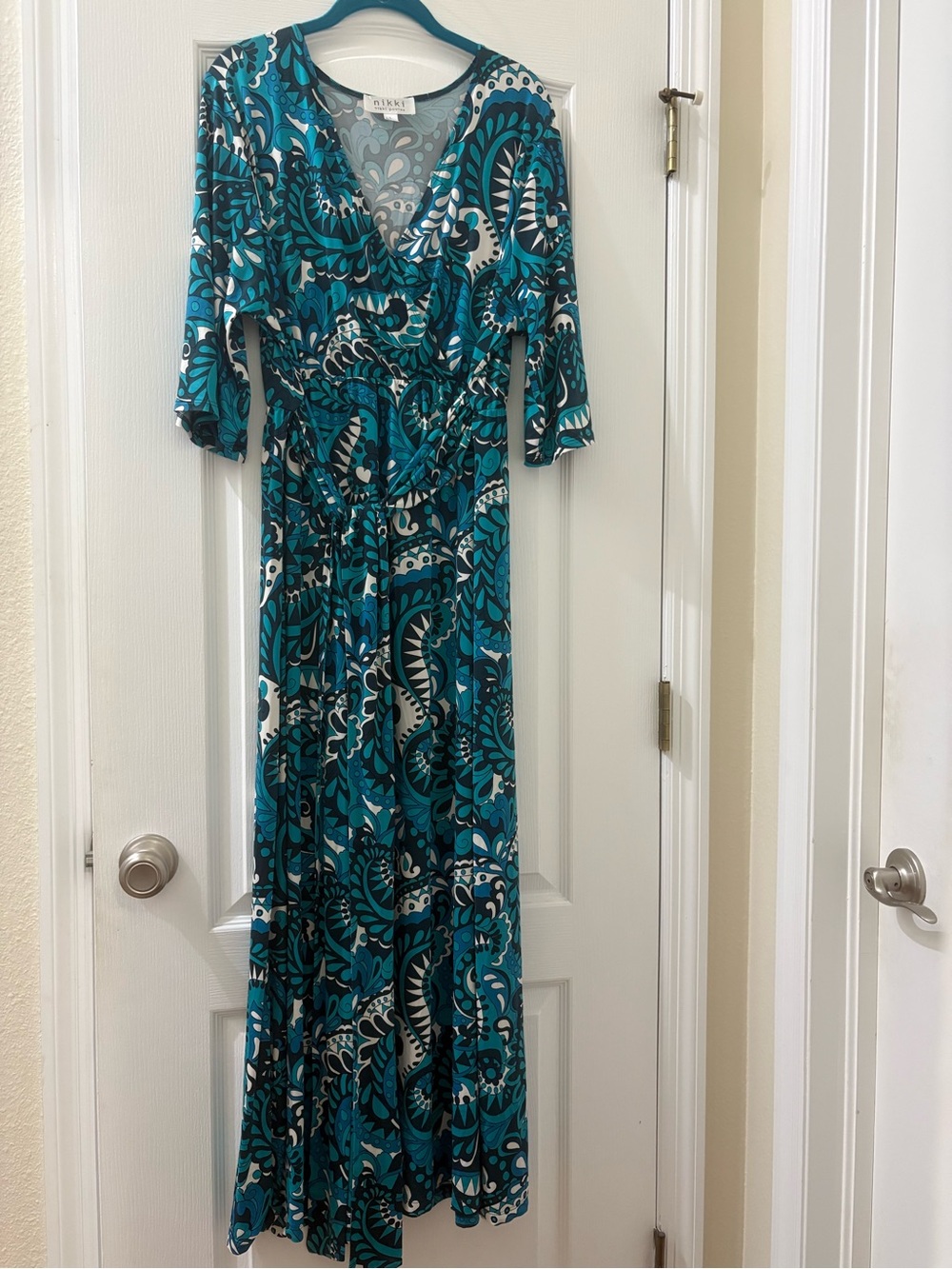 Surplice Teal Floral Maxi Dress with Tie Waist